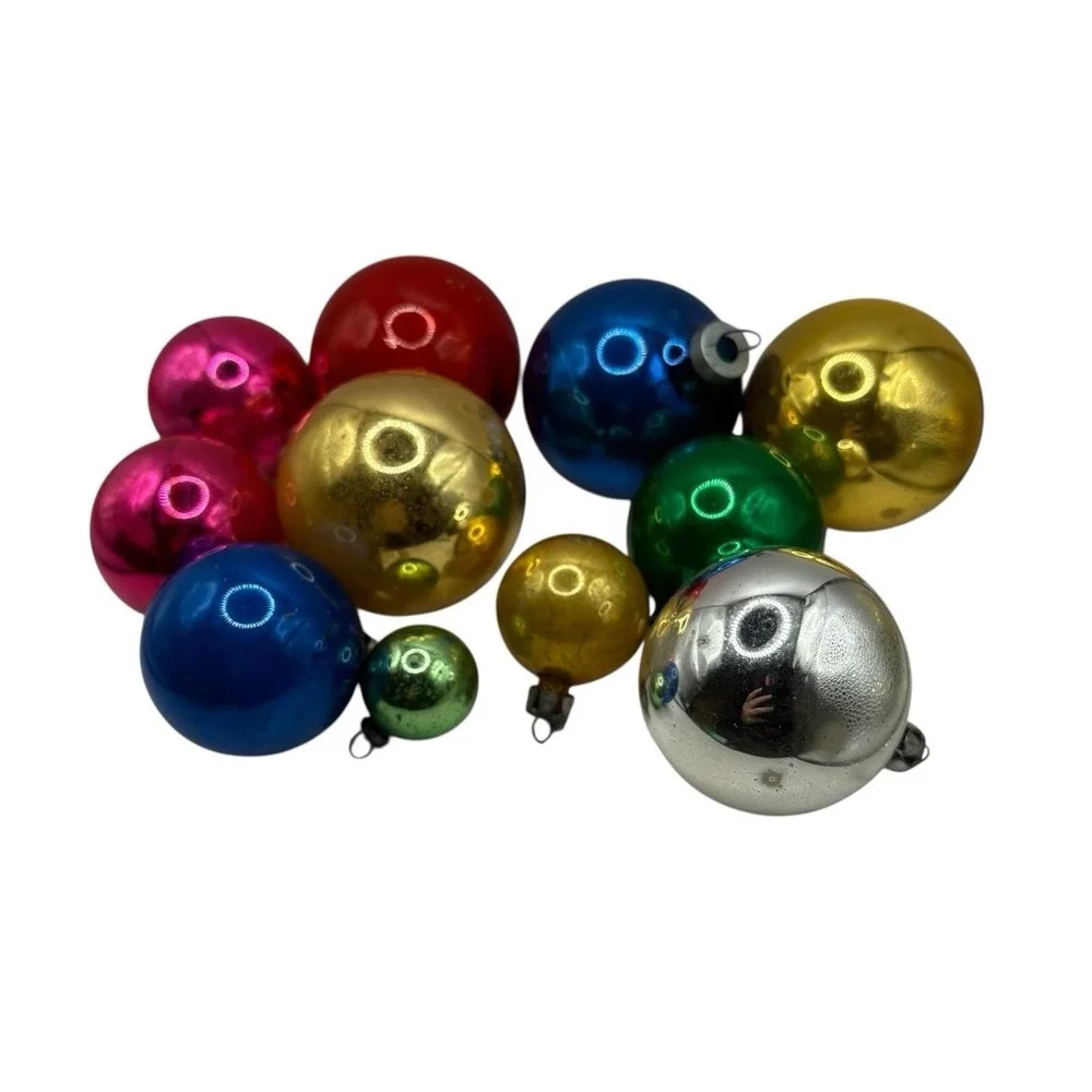 VTG Christmas Ornaments Balls Shiny Brite Japan Solid Color Set‎ of 11 USA Read